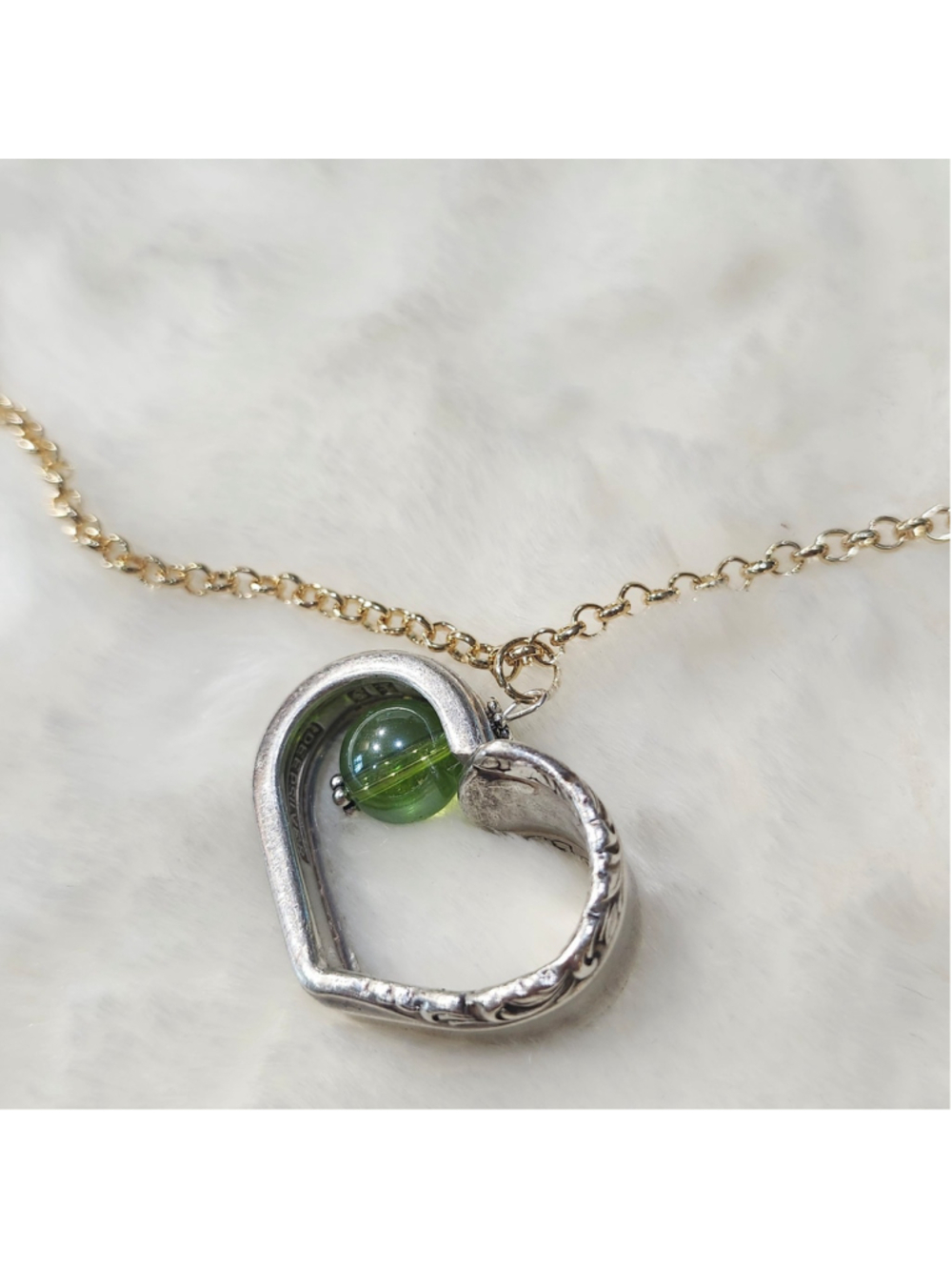 Heart Pendant Necklace Handmade Spoon handle Pendant W/bead
